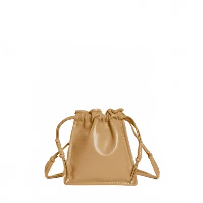 Lemiz Women's Mini Bowie Drawstring Crossbody Leather Bag In Caramel