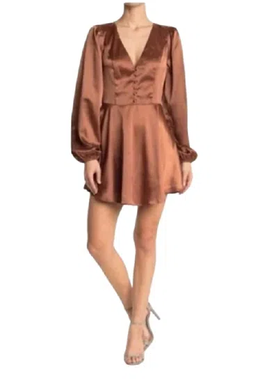 Afrm Madine Satin Fit & Flare Dress In Bronze In Brown