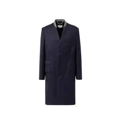 Maison Margiela Wool Cavalry Coat With Concealed Button Closure In Blue
