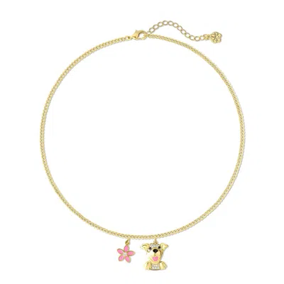 Cloud Haven Women's Pink / Gold / White  Happy Pittie Pendant Necklace
