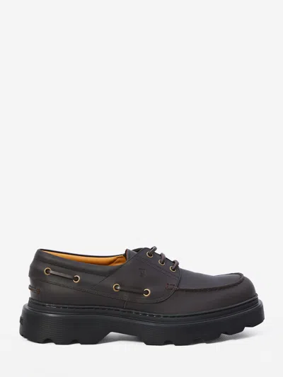Tod's Brown Leather Loafers With Rounded Toe And Chunky Sole In Brown