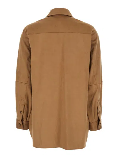 Urbancode Brown Shirt With Classic Collar In Tech Fabric Stretch Woman In Multi