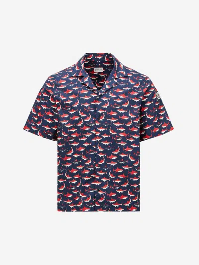 Moncler Chemise À Manches Courtes En Coton À Imprimé Requin In Animal Print