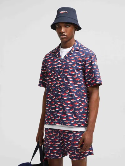 Moncler Chemise À Manches Courtes En Coton À Imprimé Requin In Animal Print