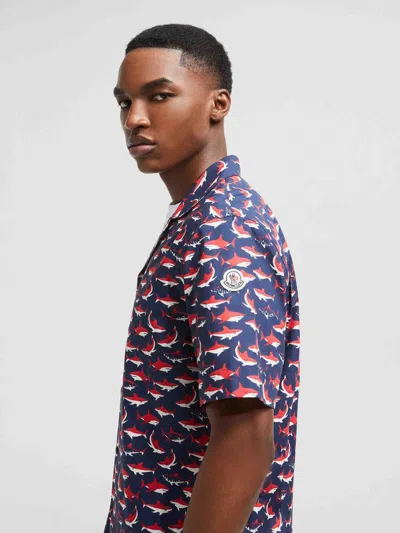 Moncler Chemise À Manches Courtes En Coton À Imprimé Requin In Animal Print