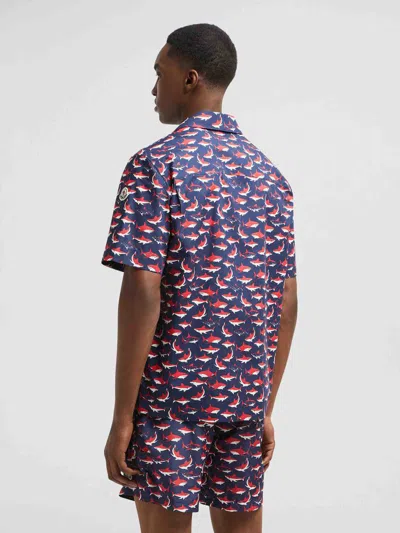 Moncler Chemise À Manches Courtes En Coton À Imprimé Requin In Animal Print