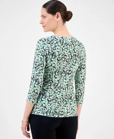 Jm Collection Women's Printed 3/4 Sleeve Scoop-neck Jacquard Top, Exclusively At Macy's In Multi