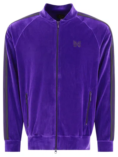 Needles Purple Velour Bomber Jacket With Ribbed Details In Purple