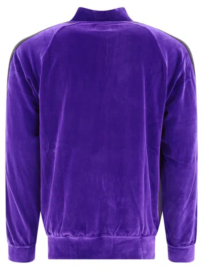 Needles Purple Velour Bomber Jacket With Ribbed Details In Purple