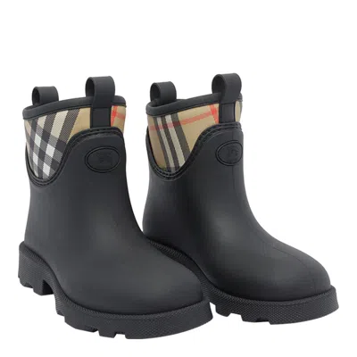 Burberry Patterned Check Pull Tabs Rubber Sole Boots