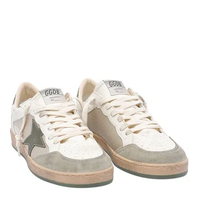 Golden Goose Ball Star Sneakers In Vintage Effect Leather With Olive Green Leather Star And Crocodile Effect Heel