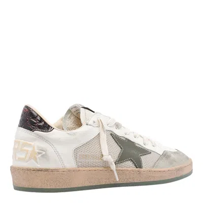 Golden Goose Ball Star Sneakers In Vintage Effect Leather With Olive Green Leather Star And Crocodile Effect Heel