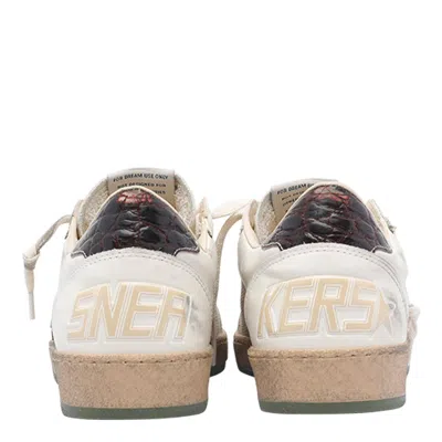 Golden Goose Ball Star Sneakers In Vintage Effect Leather With Olive Green Leather Star And Crocodile Effect Heel
