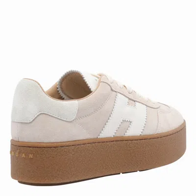 Hogan Platform Sneakers With Suede Upper And Leather Logo In Neutral