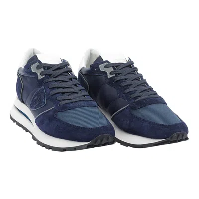 Philippe Model Tropez Haute Low Sneakers In Blue Suede And Fabric In Blue