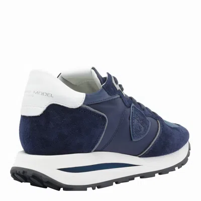 Philippe Model Tropez Haute Low Sneakers In Blue Suede And Fabric In Blue