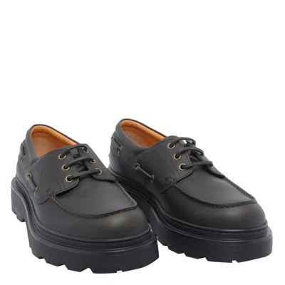 Tod's Brown Leather Loafers With Rounded Toe And Chunky Sole In Black