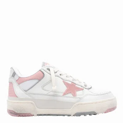 Golden Goose Forty2 Distressed Finish Leather And Fabric Sneakers With Pink Star
