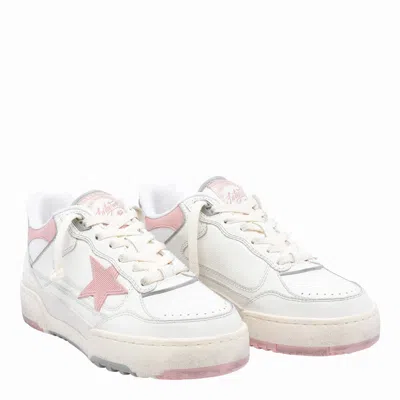 Golden Goose Forty2 Distressed Finish Leather And Fabric Sneakers With Pink Star