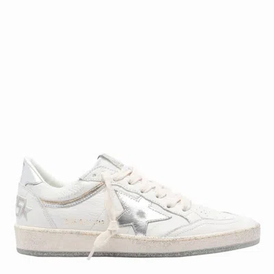 Golden Goose Ball-star White Leather Sneakers With Silver Star And Heel