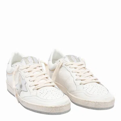 Golden Goose Ball-star White Leather Sneakers With Silver Star And Heel