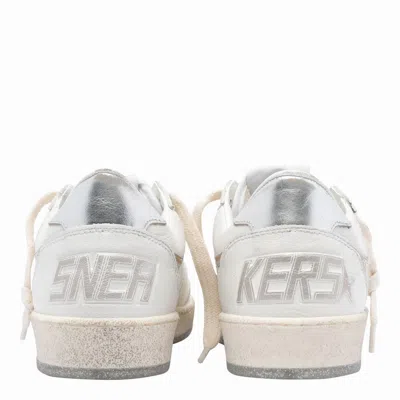 Golden Goose Ball-star White Leather Sneakers With Silver Star And Heel