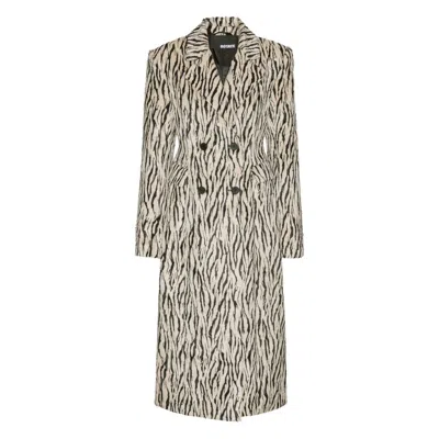 Rotate Birger Christensen Rotate Zebra Print Long Coat With Double-breasted Design And Large Lapels In Animal Print