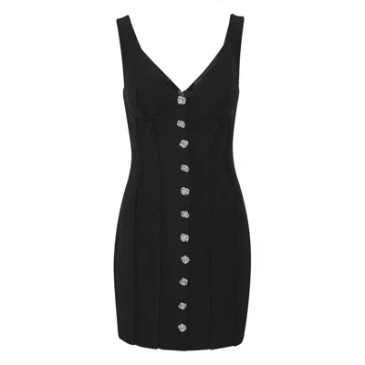 Rotate Birger Christensen Rotate V-neck Mini Dress With Decorative Front Buttons