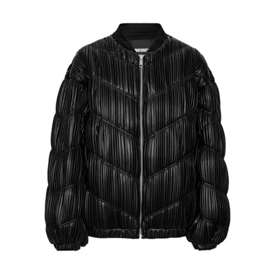 Rotate Birger Christensen Faux Leather Pleated Bomber Jacket In Black