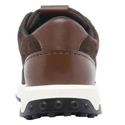 Tod's Suede And Leather Sneakers With Perforated Detailing In Brown