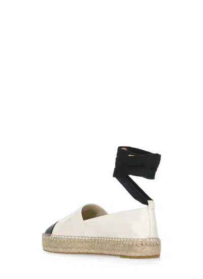 Tory Burch White Espadrilles With Metallic Logo On The Front And Ankle Strap In Leather Woman