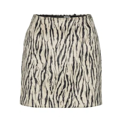 Rotate Birger Christensen Womens Egret Comb Printed Faux-fur Cotton-blend Mini Skirt In Multi