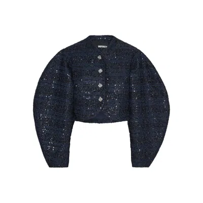 Rotate Birger Christensen Sequin-embellished Puff-sleeve Jacket In Blue