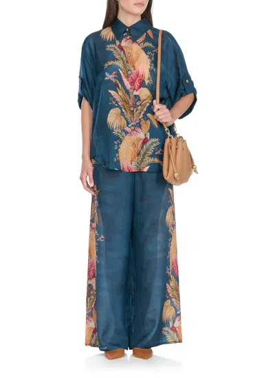 Zimmermann Flowing Floral Print Wide Trousers With Elasticated Waist