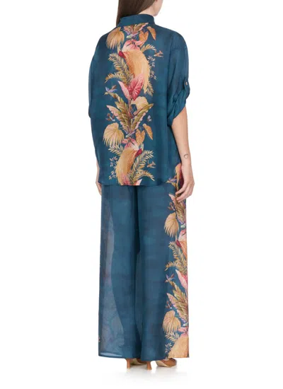 Zimmermann Womens Dark Blue Palm Floral Ascension Relaxed-fit Silk Shirt Xs In Blue