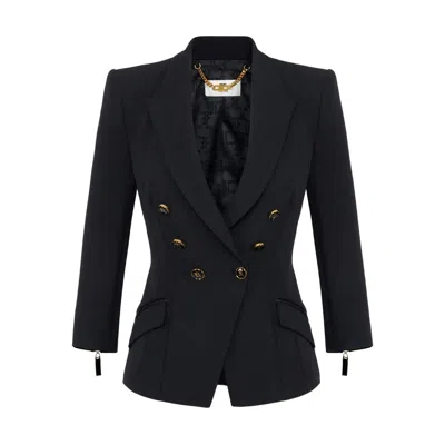 Elisabetta Franchi Tailored Blazer With Padded Shoulders And Peak Lapels In Black