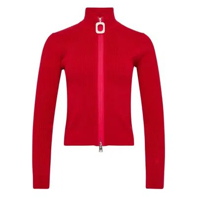 Jw Anderson Crimson Red Cotton Blend Turtleneck Sweater In Red
