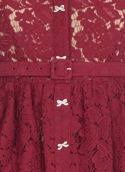 Self-portrait Bordeaux Lace Peplum Midi Dress In Burgundy