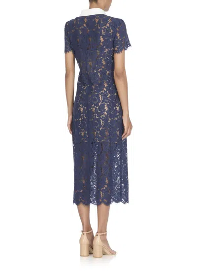 Self-portrait Navy Blue Dress With Front Button Fastening In Pink