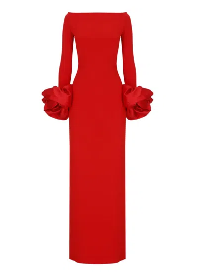 Solace London Talia Maxi Red Dress With Oversized Cuffs In Crepe Woman In Red
