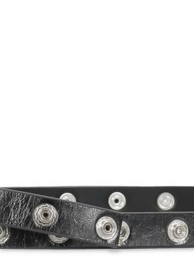 Attico Adjustable Length Metal Accents Studded Design Belts In Black