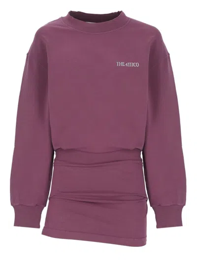 Attico Burgundy Draped Mini Dress With Long Sleeves In Purple