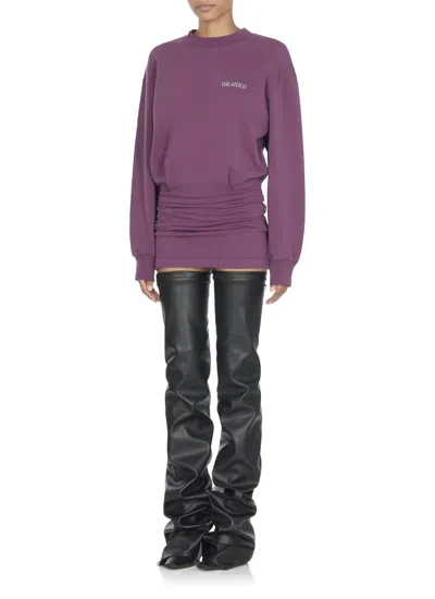 Attico Burgundy Draped Mini Dress With Long Sleeves In Purple