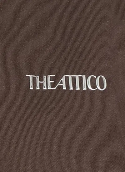 Attico Cropped V-neck Sweatshirt With Ribbed Cuffs And Hem In Brown