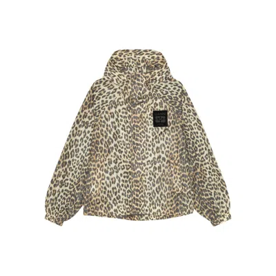 Ganni Hooded Leopard Print Nylon Blouson Jacket In Animal Print