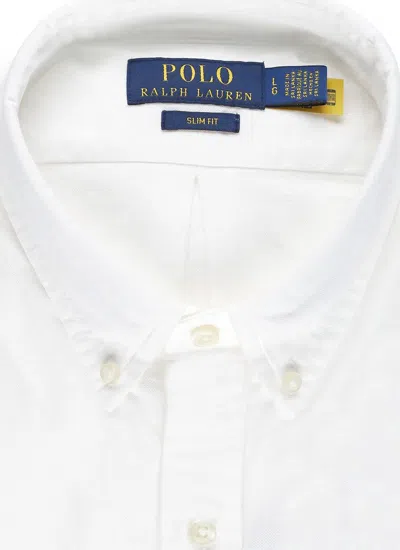 Ralph Lauren Logo Embroidered Button Down Collar Shirt In White