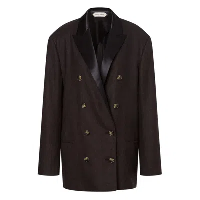 Alberta Ferretti Double-breasted Wool Blazer In Brown