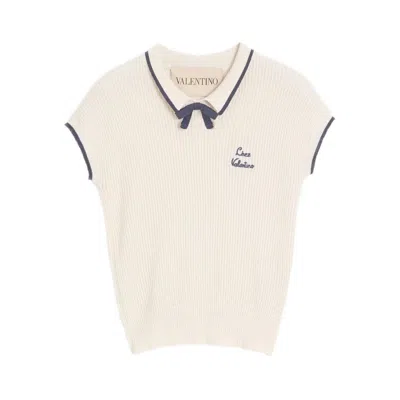 Valentino Cotton Tops With Bow Detail And Cap Sleeves In Neutral