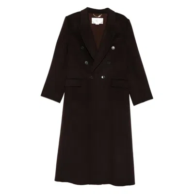 Victoria Beckham Double-breasted Long Coat With Tailored Silhouette In Brown