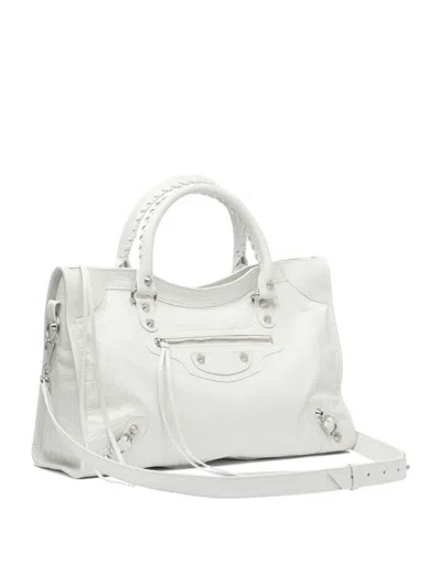 Balenciaga Medium Handbag With Detachable Strap And Studded Accents In White